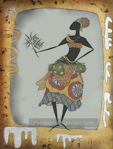 femme noire nourrissant serpent décoration murale originale Peintures à l'huile